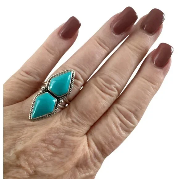 Tibetan Turquoise Solid 925 Sterling Silver Ring 6 - Picture 3 of 3